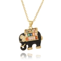 Macro detail of elephant pendant with colorful cubic zirconia and black enamel drip oil - Black