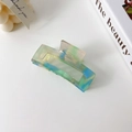 Rectangle acetate hair claw clip with mint green and blue marble texture for women - Blue Green-7.8cm