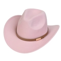 Detail of pink felt cowboy hat featuring a brown leather band and gold metal buckle - M (56-58cm) / Pink (165-O)