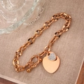Rose gold heart pendant bracelet with OT toggle clasp and sparkling crystal accents - Rose Gold