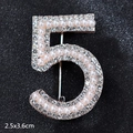 Silver number 5 brooch with white pearls and sparkling rhinestones 2.5x3.6cm - Crystal Pearl Style 5
