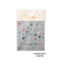 Patterned heart nail art stickers with checkered and polka dot designs in silver frames - to5300-Metallic Plaid Heart