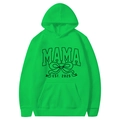 Bright green Mama Est. 2025 hoodie with heart bow design and soft cotton texture - Fruit Green