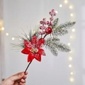 Artificial Christmas pine branch with red velvet flower and snow-covered berries 33cm - Red Velvet Flower Snowy Pine Branch