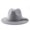 Classic grey wide brim fedora hat with tassel woven band for outdoor cowboy style - M (56-58cm) / Light Gray