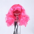 Bright pink medium length curly pet wig with straight bangs for cats and dogs - Rose Red Curls