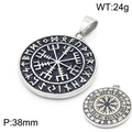 Pendentif boussole Viking Vegvisir vintage en acier oxydé, poids 24g et diamètre de 38mm - Style Boussole Viking Rond Vintage (不含链KP120063-MZOZ) / Argent Antique