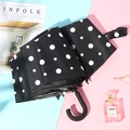 Classic black and white polka dot folding umbrella with an elegant curved J-handle - 3-Fold Manual / J-Handle Polka Black
