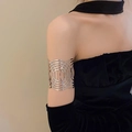 Modern silver geometric armlet with overlapping circular design worn on upper arm - Geometric Overlapping Cutout Armlet (17#)