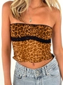 Sexy leopard print strapless tube top with black lace trim and slim fit design - S / Golden Yellow Leopard