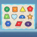 Educational wooden geometry puzzle board with 11 colorful shapes and easy-grip knobs - Geometric Shapes
