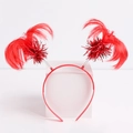 Detail of red feather headband with glitter balls for patriotic parties and parades - Headband / Red Wig