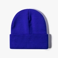 Royal blue knitted beanie with ribbed texture and folded cuff for winter warmth - Sky Blue