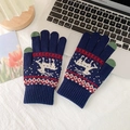 Gestrickte Touchscreen-Handschuhe mit Elchmuster in Marineblau und Grün - Einheitsgröße / Blau