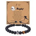 Rugby theme matte bead bracelet with silver charm and motivational quote card - Rugby Bracelet Style 3 - Woven