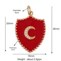 Red enamel shield charm with golden crescent moon and zircon inlay, size 26x18mm - Red-Shield Crescent Moon
