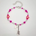 Bracciale con ciondolo a chitarra elettrica e stelle rosa con catena in argento rock - Bracciale con Pendente a Chitarra Stella Rosa (5418)