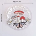Rainbow prism suncatcher decal featuring mushrooms and 4.7-inch size measurement guide - RPS054: Mushroom Daisy Butterfly