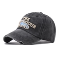 Gorra de béisbol vintage de algodón gris oscuro lavado con bordado Mysterious Island - Ajustable / Negro