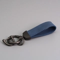 Blue suede leather car keychain with black metal ring and horseshoe buckle - Blue/Black