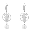 Silberne Ohrhänger mit kreisförmiger Mädchen-Silhouette und weißer Perle Anhänger - Silbernes Mädchen (KE79986-GC)