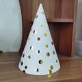 White cone party hat with gold star and dot patterns for festive celebrations - One Size / Gold Star and Dot