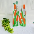 Knitted tote bag with orange and green cactus pattern on a soft white fabric base - Long Wheat Pattern