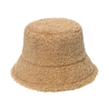 Casual camel faux shearling bucket hat with a thick plush texture and rounded crown - Camel