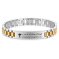 10mm Edelstahl Armband mit Kreuz und gravierter Bibelstelle für Herren in Silber und Gold - Zweifarbiges Kreuz