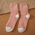 Plush pink coral fleece mid-calf socks with white heel and toe for home warmth - One Size / Dusty Pink & White