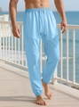 Detalle de pantalón casual azul claro con cintura elástica con cordón y texturas mixtas - S / Azul Cielo
