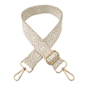 Adjustable beige geometric diamond woven shoulder strap with light gold metal lobster clasps - White Beige Triangle