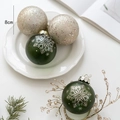 8cm matte dark green Christmas balls with silver snowflakes and champagne glitter ornaments - 8cm / Champagne Green