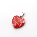 Natural red stone heart pendant with unique marbling and silver metal clasp detail - Imperial Turquoise Red