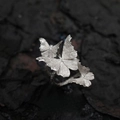 Silver S925 butterfly ring with branch texture band on natural dark stone background - JZ0713-Three Butterflies