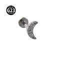 Polished silver G23 titanium moon-shaped labret stud set with three clear zircons - Moon / Steel