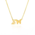 Golden stainless steel necklace featuring letter S with butterfly and heart charms - Letter S
