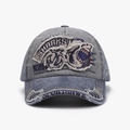 Casquette de baseball en jean gris foncé délavé avec broderie SHARKS et patch déchiré - Réglable / Bleu marine