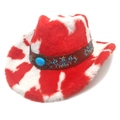 Détail d'un chapeau de cowboy à motif vache avec turquoise et broderie florale - Sommet en Coeur / Rouge