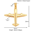 Dimensioni dettagliate del ciondolo aereo dorato in ottone con specifiche di peso e misura - K729153-28mm Aereo