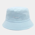 Chapeau bob en coton bleu clair avec broderie Forever blanche et bordure surpiquée - M (56-58cm) / Rose bonbon