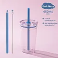 450ml purple Tritan straw cup with navy blue lid and 304 stainless steel straw brush - 450ml / Navy Blue