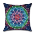 Detailed view of square linen pillowcase with colorful mandala dot art geometric patterns - Colorful Dot Painting Mandala Style(8) / 45*45cm (No Insert)