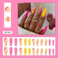 Levendige gele en roze coffin press-on nagels met golfpatroon set van 24 stuks W146 - Levendige Ballerina (W146)