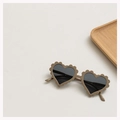 Chic heart-shaped kids sunglasses with scalloped wavy frames in milk tea beige color - Coffee Frame Grey Lens