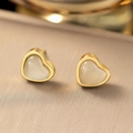 Eleganti orecchini a lobo a forma di cuore dorati con intarsio in opale da donna - Stile effetto opale oro cuore bianco (EHG395)