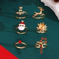 6er-Set verstellbare goldene Weihnachtsringe mit Emaille-Elch- und Baum-Anhängern - Legierung / Weihnachtselemente 6-teiliges Set (4943)