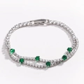 Detail of double-layer silver tennis bracelet with white and green round cubic zirconia - Green Round Zircon White Gold