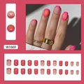French rose pink gradient press-on nails set with 24 pieces and natural square shape - Rose Red Smudged Style (W1669) / 24 Pieces (With Glue)
