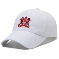 Weiße schnelltrocknende Baseballkappe mit detaillierter Löwentanz-Stickerei vorne - Verstellbar / Weiß mit roter Stickerei